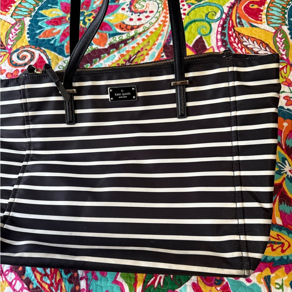 Kate Spade Black and White Striped Tote - Picture 2 of 3